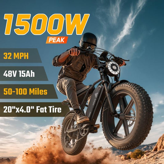 TST® R002 20'' 1500W Full Suspension Moped-style Electric Bike